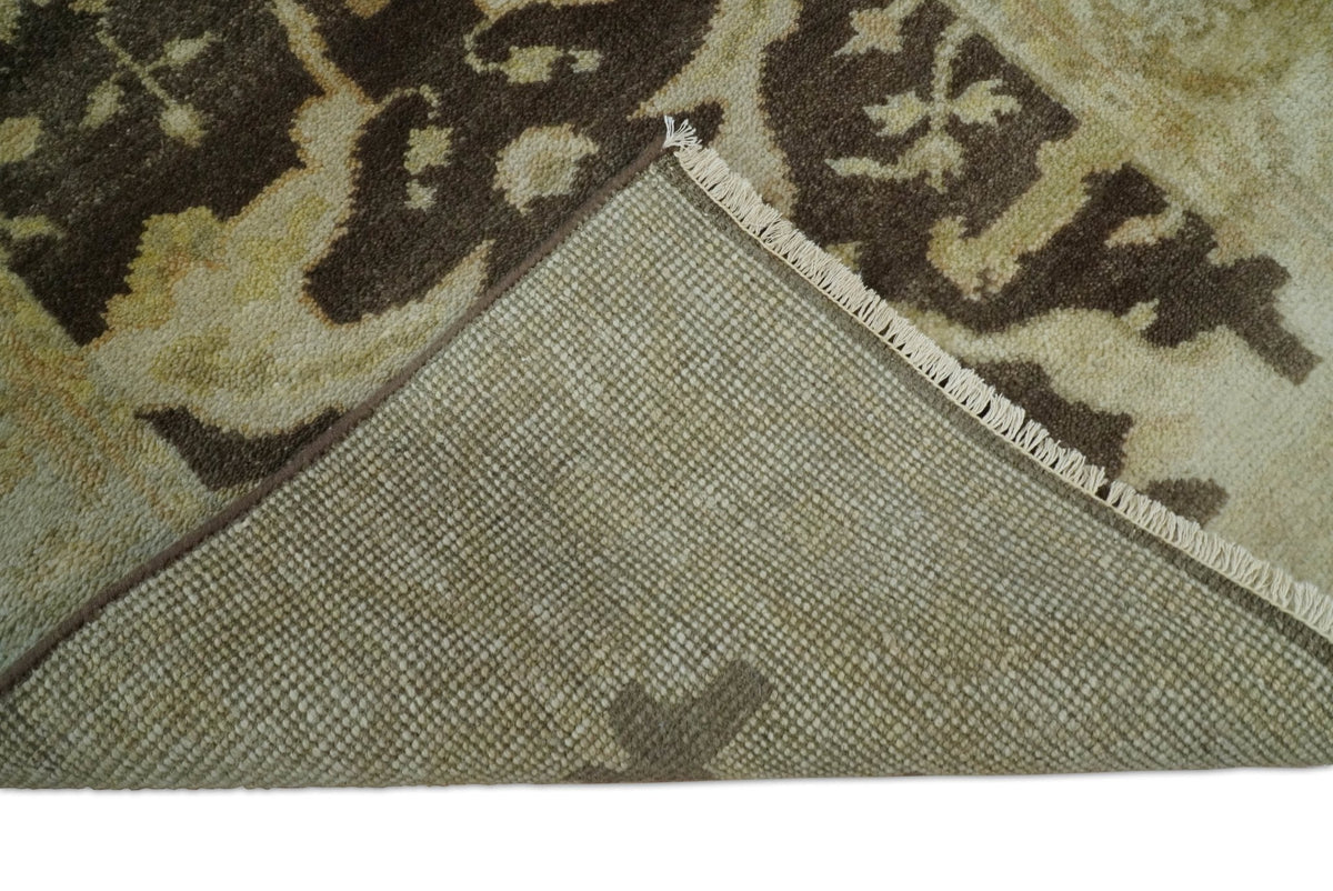 Traditional Oushak Brown and Beige Hand Knotted Wool Area Rug.