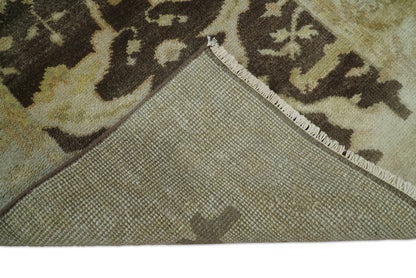 Traditional Oushak Brown and Beige Hand Knotted Wool Area Rug.