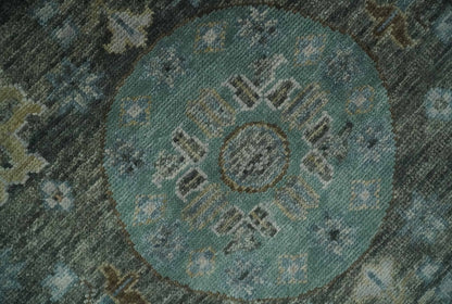Hand Knotted Charcoal, and Aqua Oriental Khotan Multi Size Traditional Wool Area Rug.