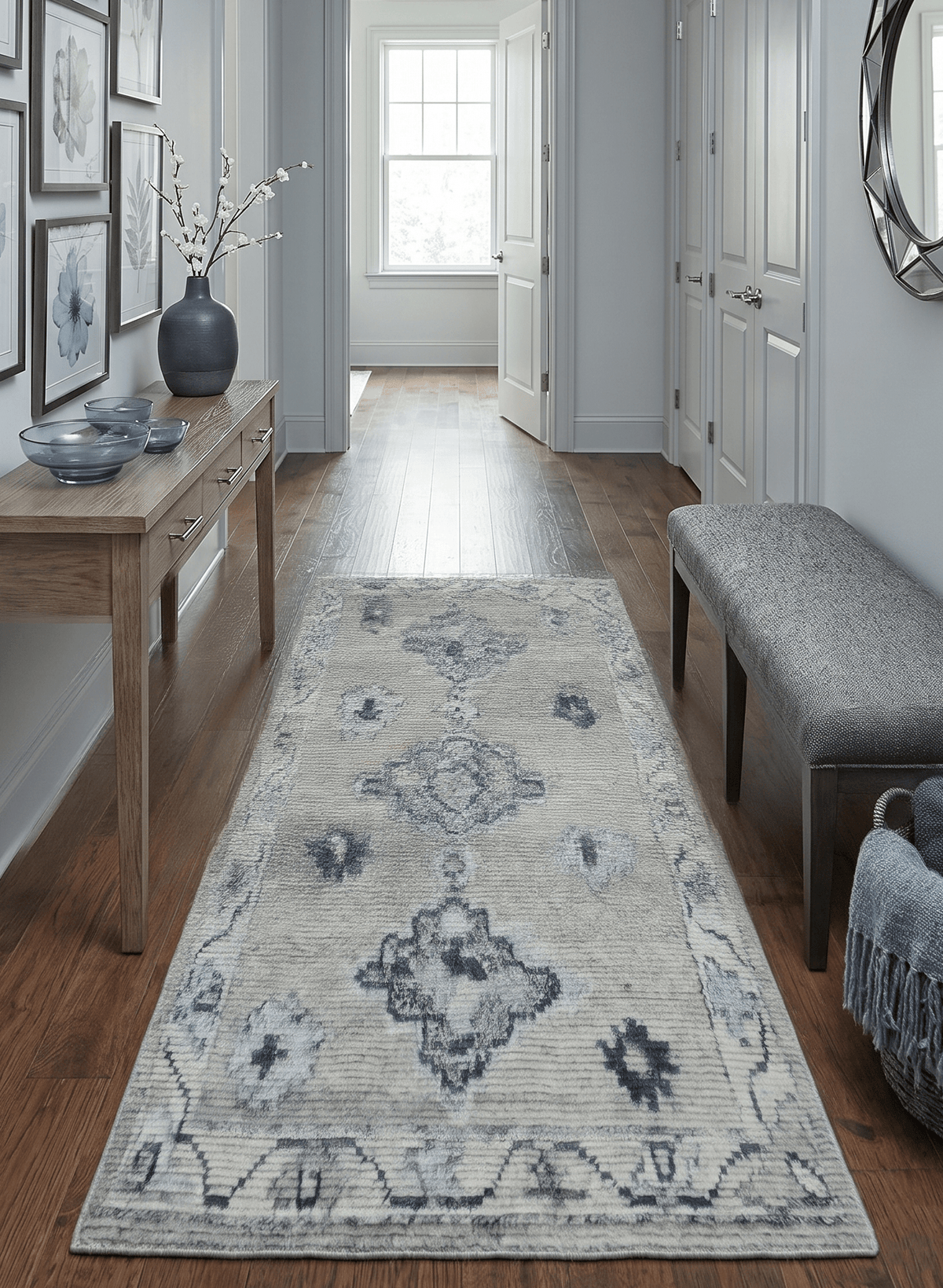 Hand Knotted Charcoal And Beige Traditional with Blended Custom Made Wool Rug.