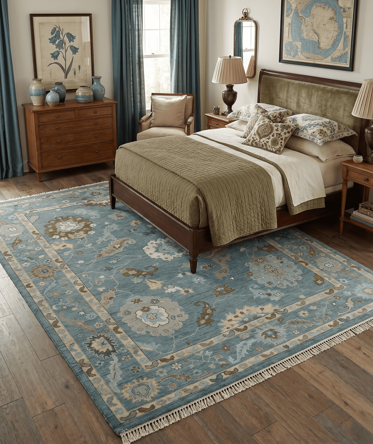 Hand Knotted Charcoal and Brown Traditional Oushak Wool Rug.