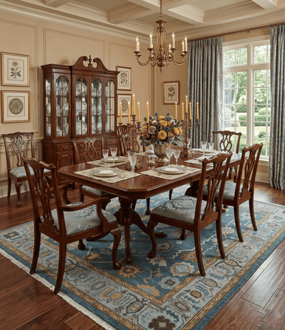 Hand Knotted Charcoal and Brown Vibrant colorful Oushak Wool Area Rug.