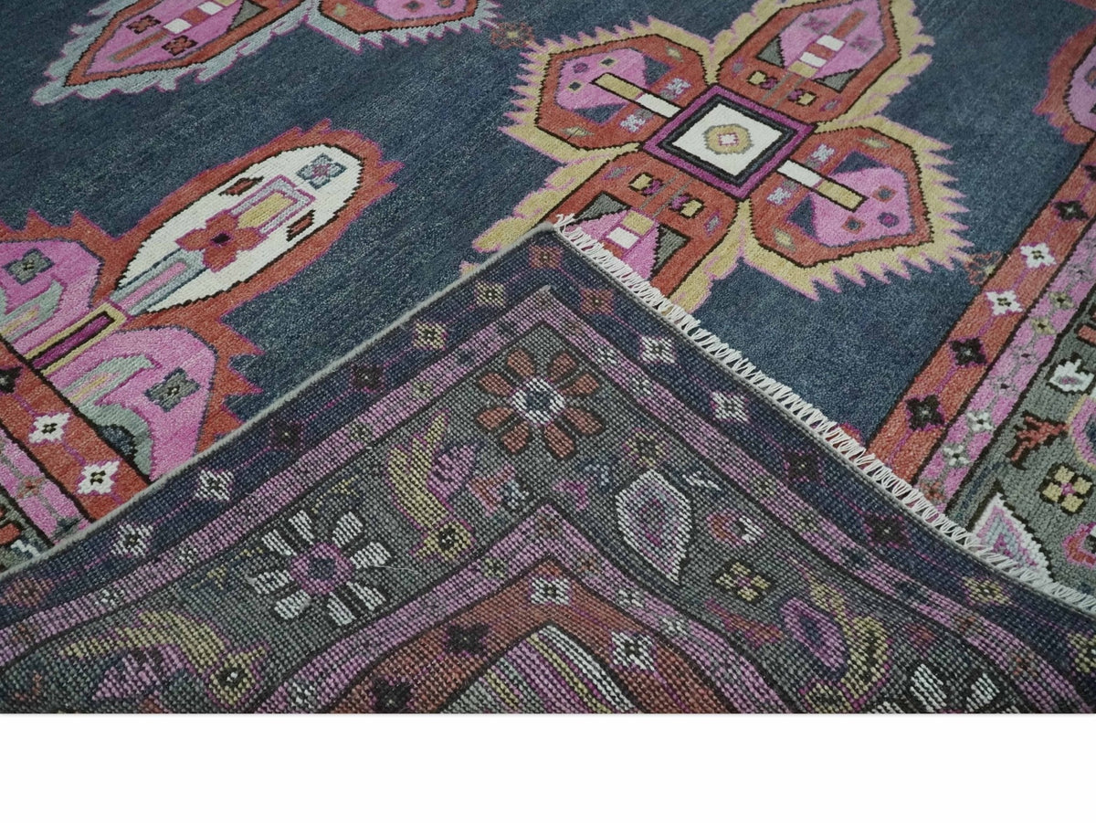 Hand Knotted Charcoal, Silver and Pink Traditional Custom Made Wool Area Rug.