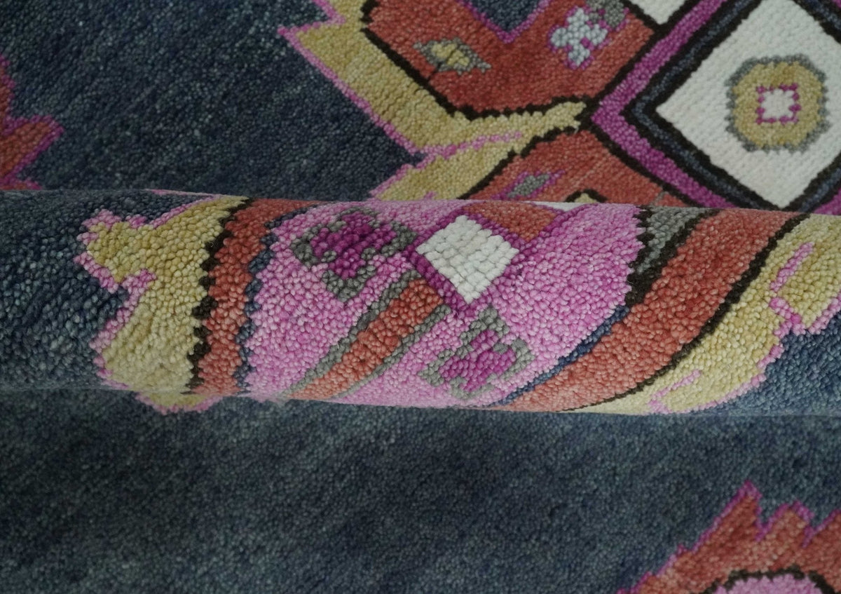 Hand Knotted Charcoal, Silver and Pink Traditional Custom Made Wool Area Rug.