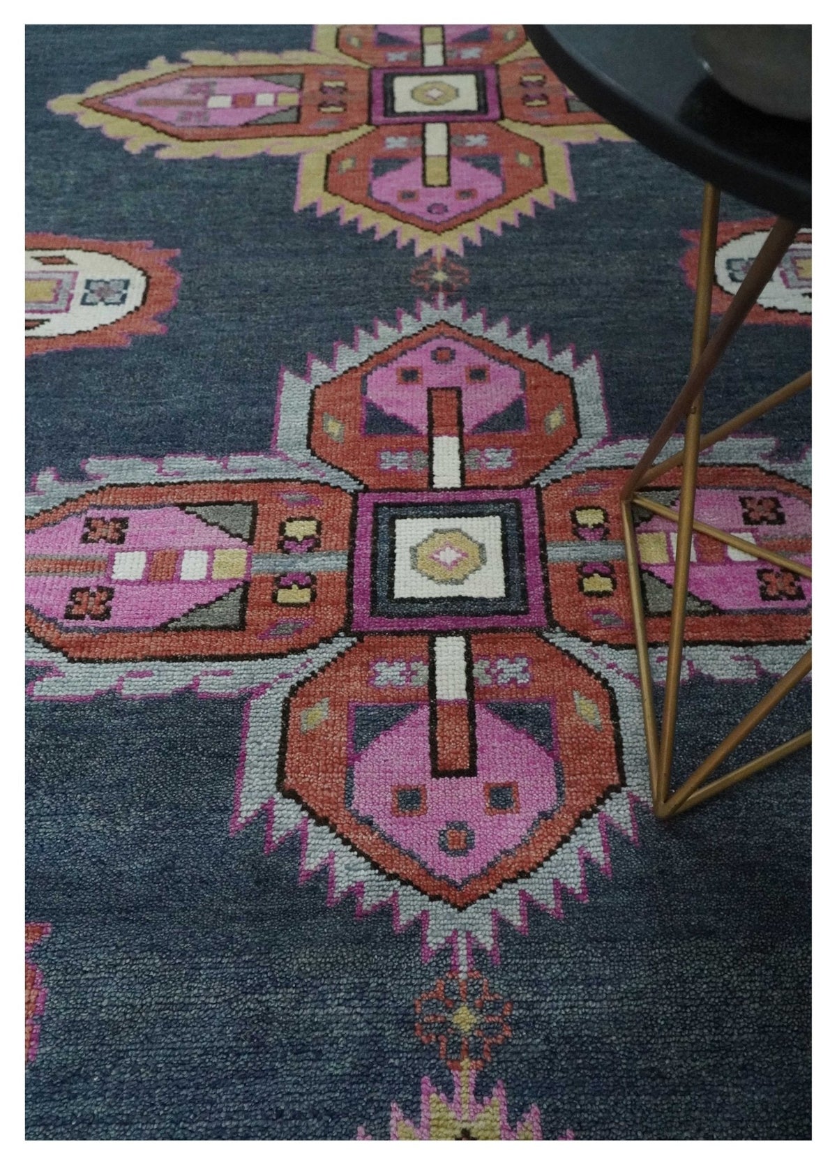Hand Knotted Charcoal, Silver and Pink Traditional Custom Made Wool Area Rug.