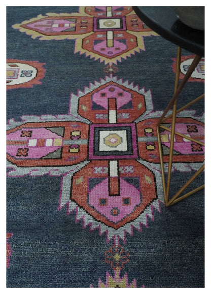 Hand Knotted Charcoal, Silver and Pink Traditional Custom Made Wool Area Rug.