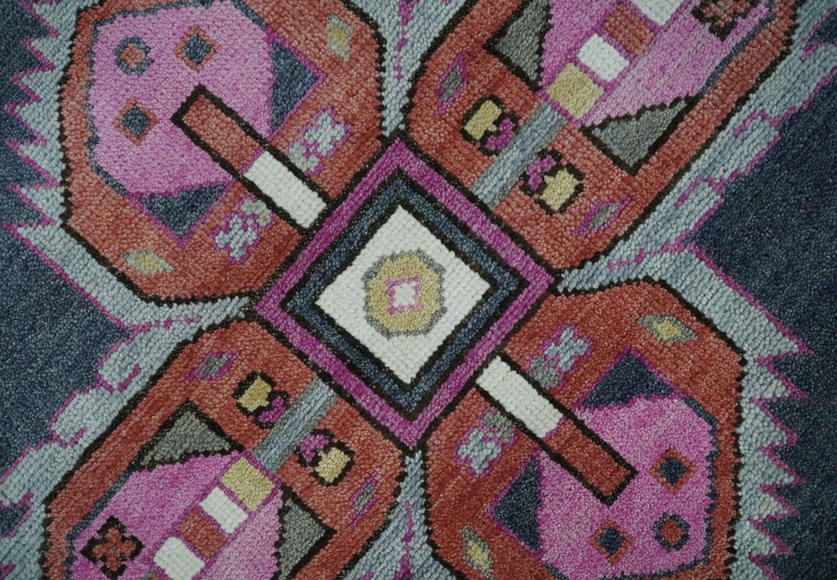 Hand Knotted Charcoal, Silver and Pink Traditional Custom Made Wool Area Rug.