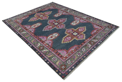 Hand Knotted Charcoal, Silver and Pink Traditional Custom Made Wool Area Rug.