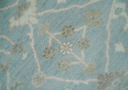 Hand Knotted Custom Made Oriental Oushak Aqua, Ivory and Beige Wool Area Rug.