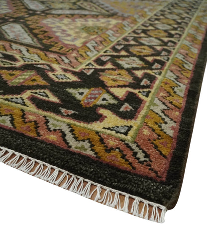 Olive, Gold, Black and Brown Oriental Traditional Hand Knotted Multi Size Wool Area Rug, Living Room and Bedroom Rug.