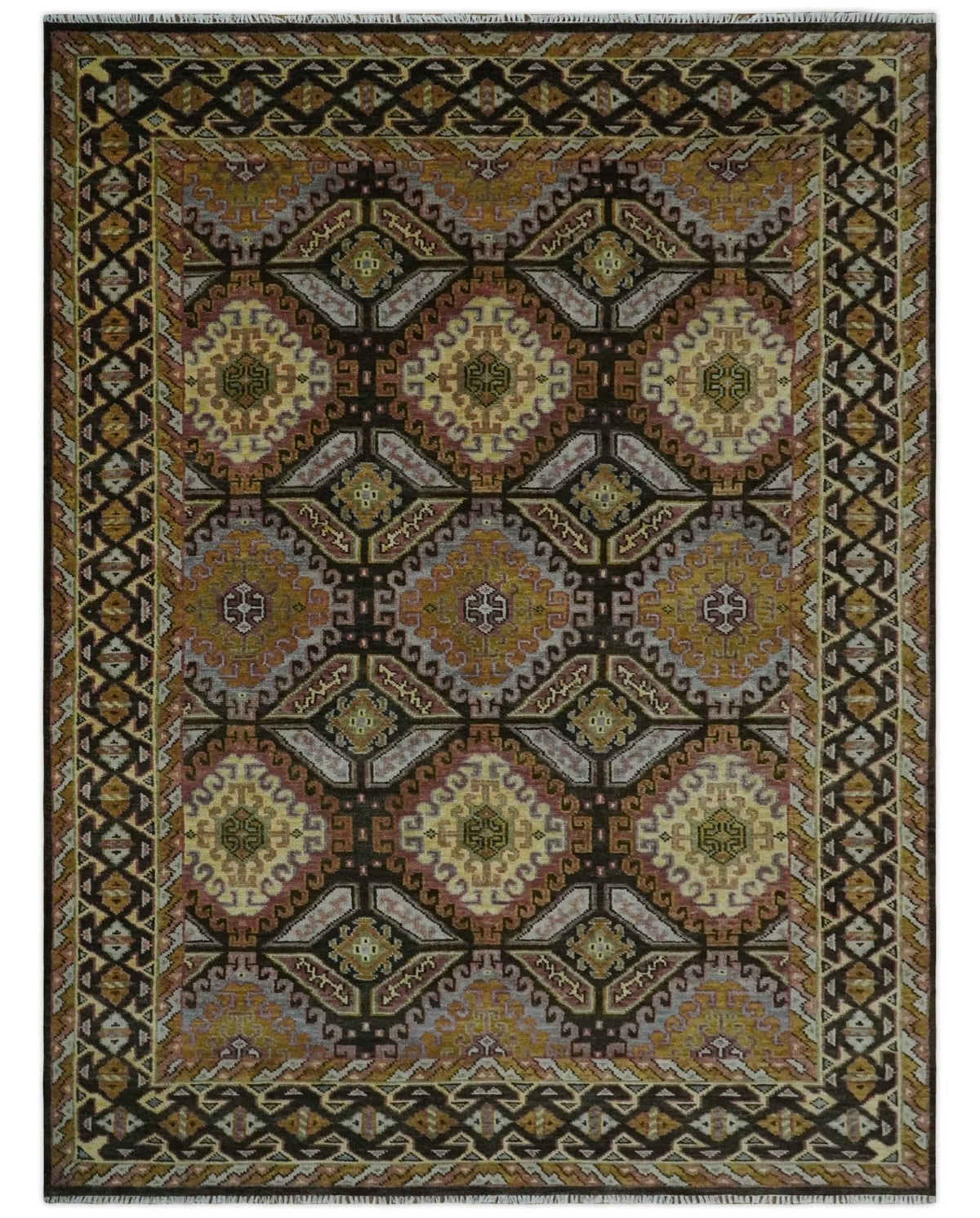 Olive, Gold, Black and Brown Oriental Traditional Hand Knotted Multi Size Wool Area Rug, Living Room and Bedroom Rug.