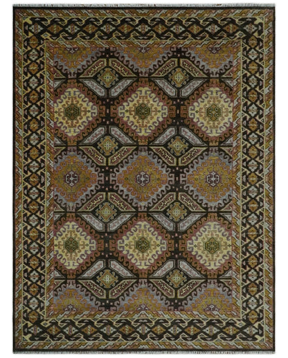 Olive, Gold, Black and Brown Oriental Traditional Hand Knotted Multi Size Wool Area Rug, Living Room and Bedroom Rug.