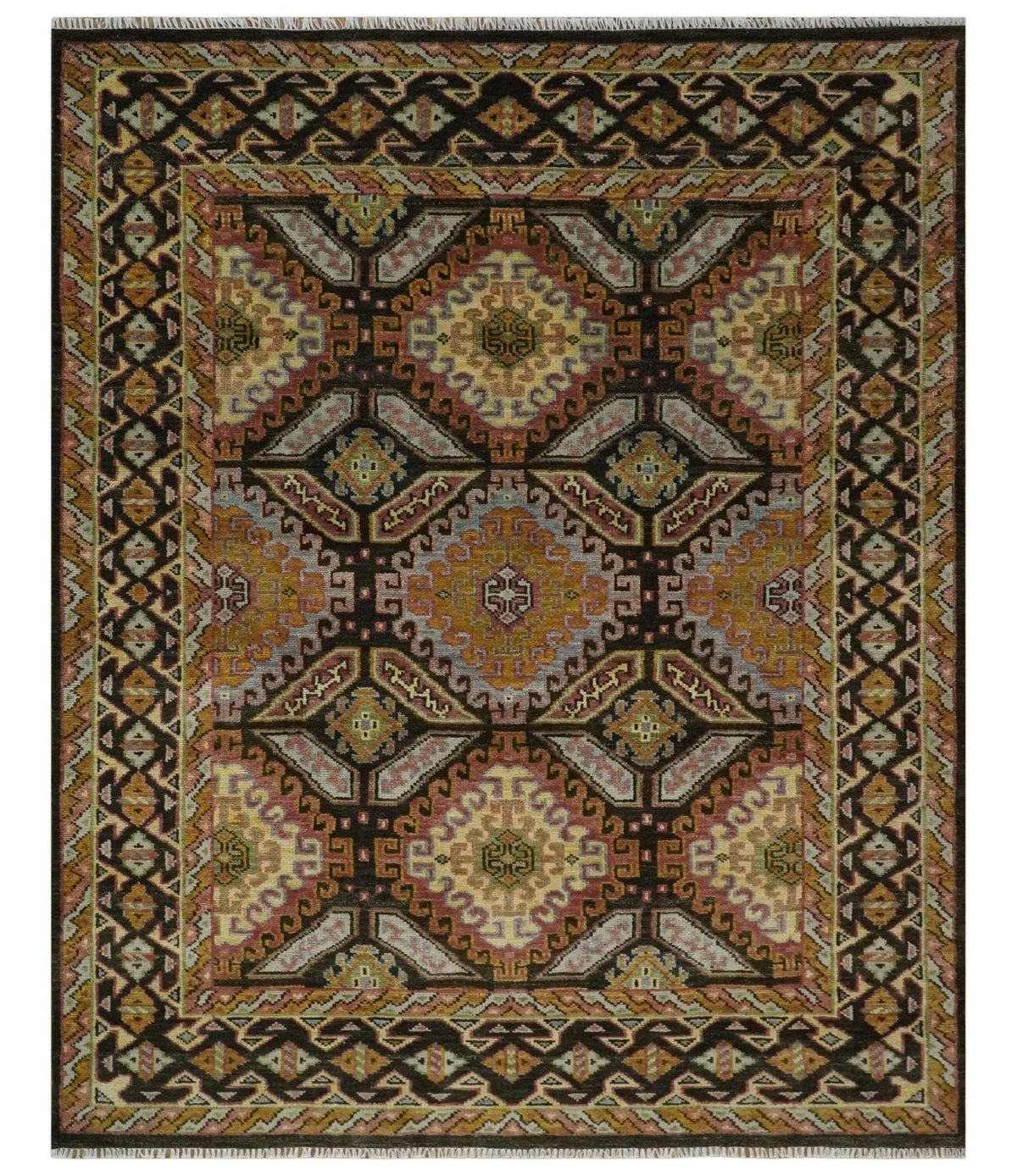 Olive, Gold, Black and Brown Oriental Traditional Hand Knotted Multi Size Wool Area Rug, Living Room and Bedroom Rug.