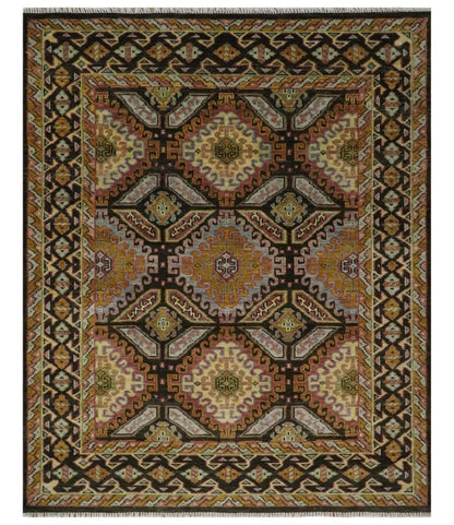 Olive, Gold, Black and Brown Oriental Traditional Hand Knotted Multi Size Wool Area Rug, Living Room and Bedroom Rug.