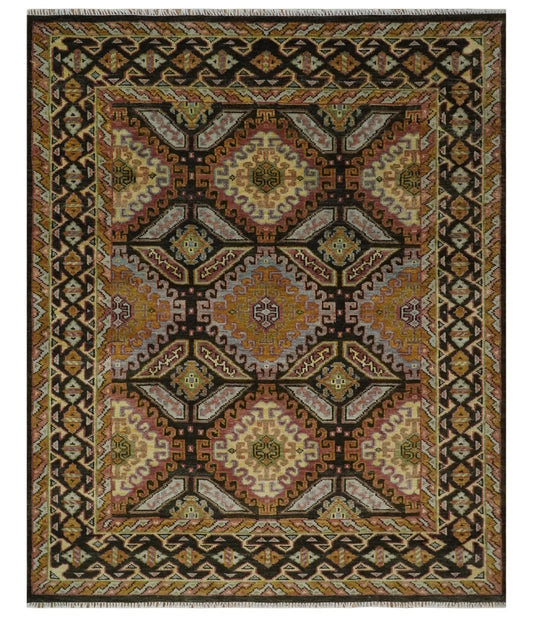 Olive, Gold, Black and Brown Oriental Traditional Hand Knotted Multi Size Wool Area Rug, Living Room and Bedroom Rug.