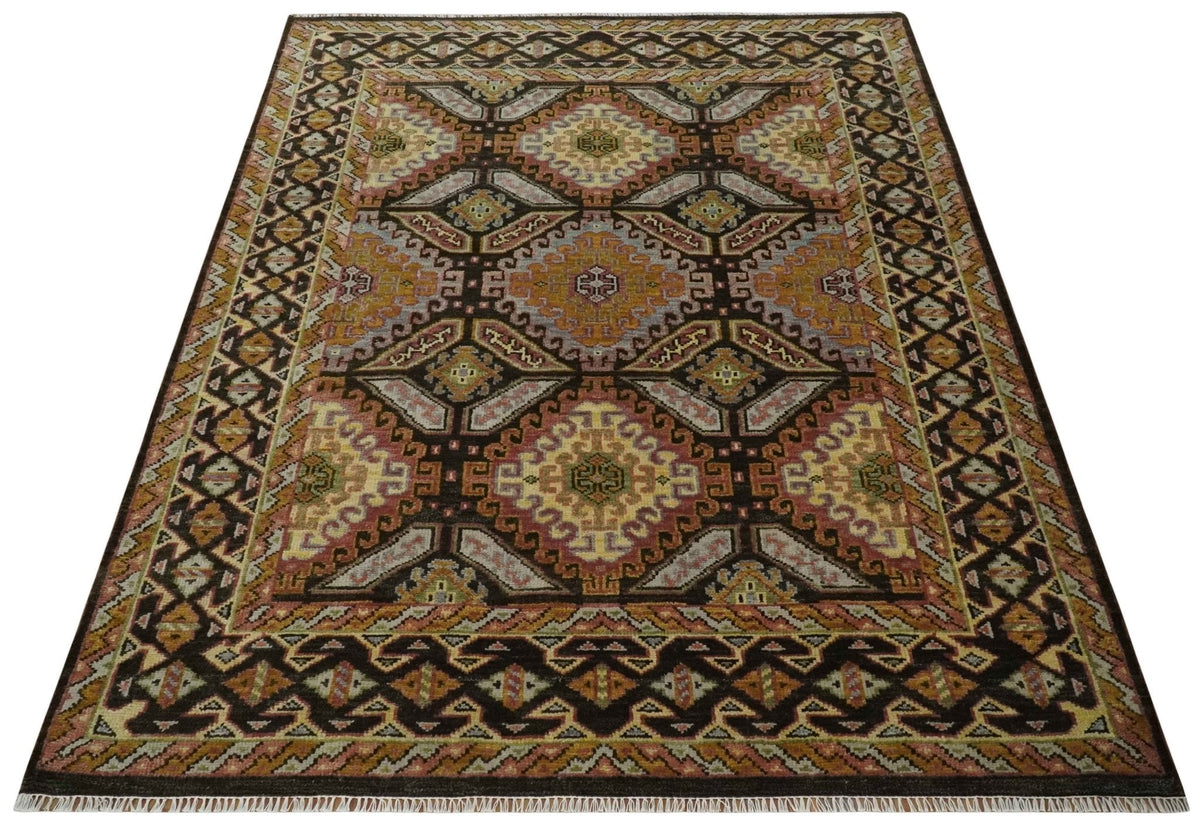 Olive, Gold, Black and Brown Oriental Traditional Hand Knotted Multi Size Wool Area Rug, Living Room and Bedroom Rug.