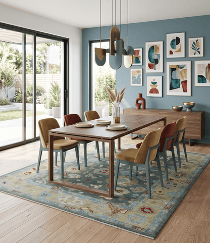 Hand Knotted Gray and Beige Traditional Oushak Wool Area Rug.