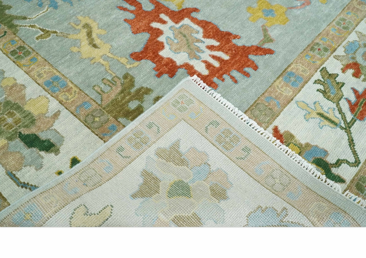 Hand Knotted Gray and Ivory Traditional Oushak Custom Made Wool Area Rug.