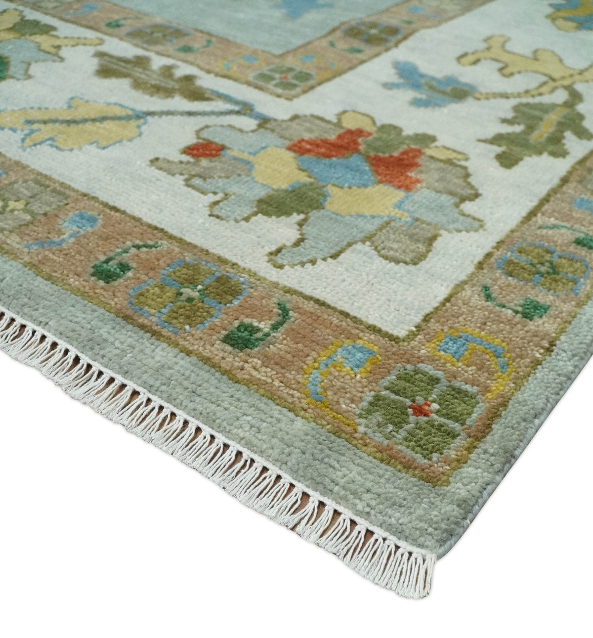 Hand Knotted Gray and Ivory Traditional Oushak Custom Made Wool Area Rug.