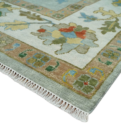 Hand Knotted Gray and Ivory Traditional Oushak Custom Made Wool Area Rug.