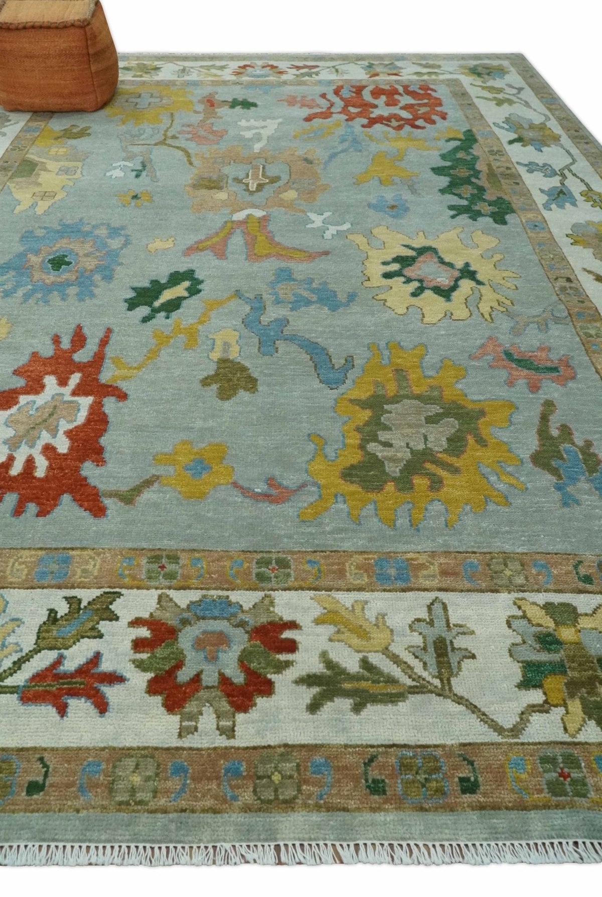 Hand Knotted Gray and Ivory Traditional Oushak Custom Made Wool Area Rug.