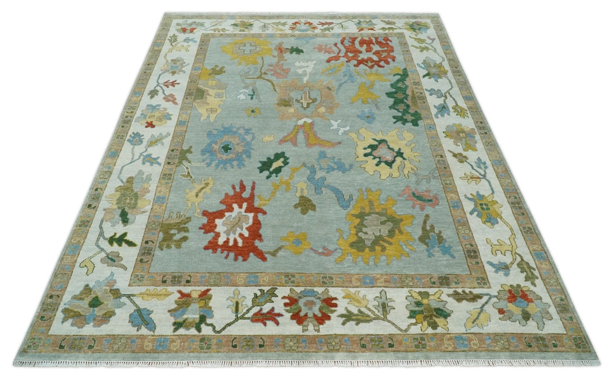 Hand Knotted Gray and Ivory Traditional Oushak Custom Made Wool Area Rug.