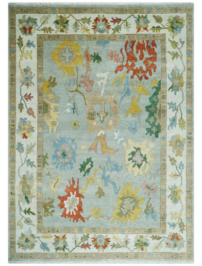 Hand Knotted Gray and Ivory Traditional Oushak Custom Made Wool Area Rug.