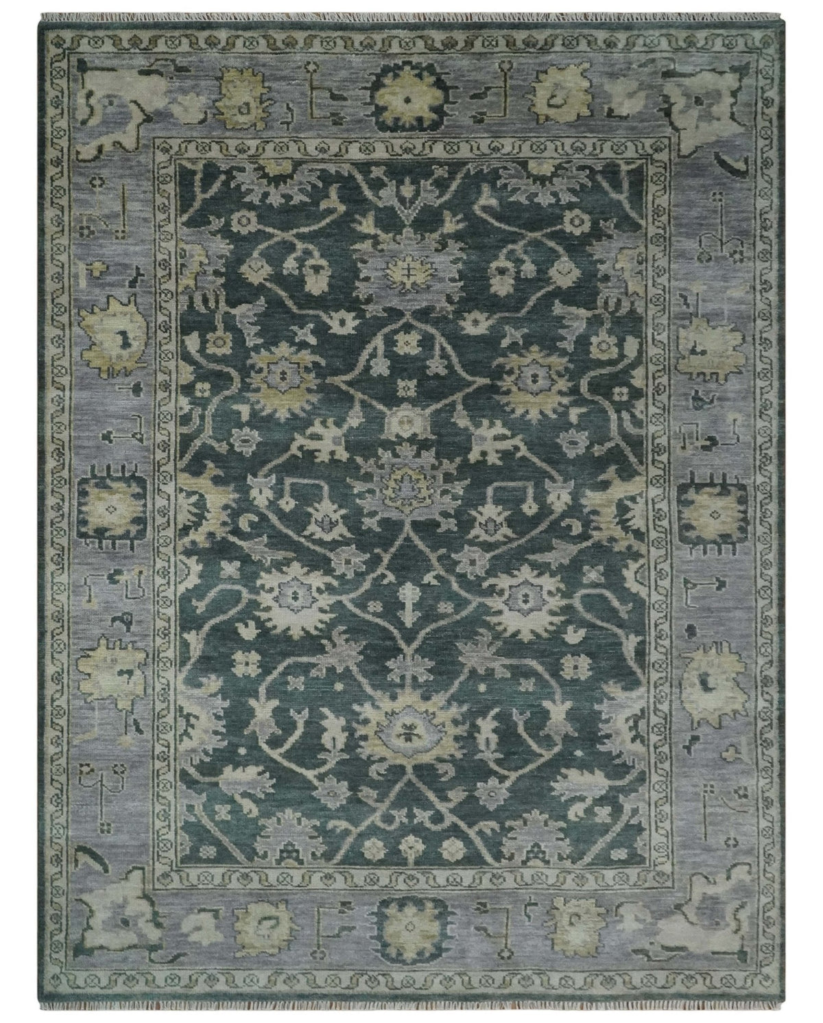 Hand Knotted Gray and Silver Traditional Antique Wool Area Rug, Living Room and Bedroom Rug.
