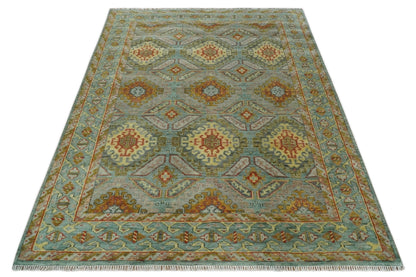 Gray, Silver and Beige Oriental Traditional Hand Knotted Custom Made Wool Area Rug, Living Room and Bedroom Rug.