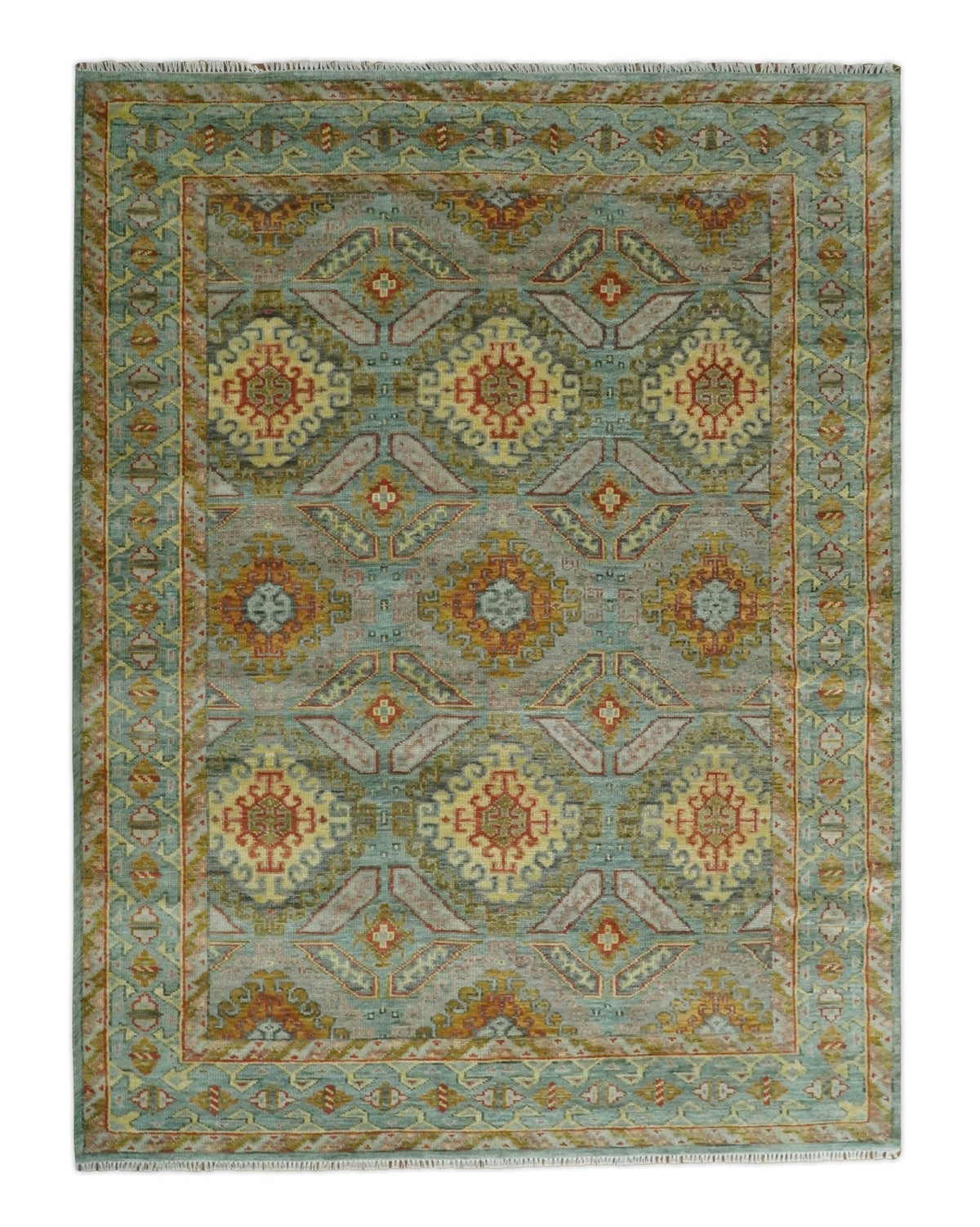 Gray, Silver and Beige Oriental Traditional Hand Knotted Custom Made Wool Area Rug, Living Room and Bedroom Rug.