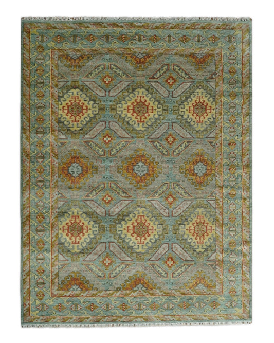 Gray, Silver and Beige Oriental Traditional Hand Knotted Custom Made Wool Area Rug, Living Room and Bedroom Rug.