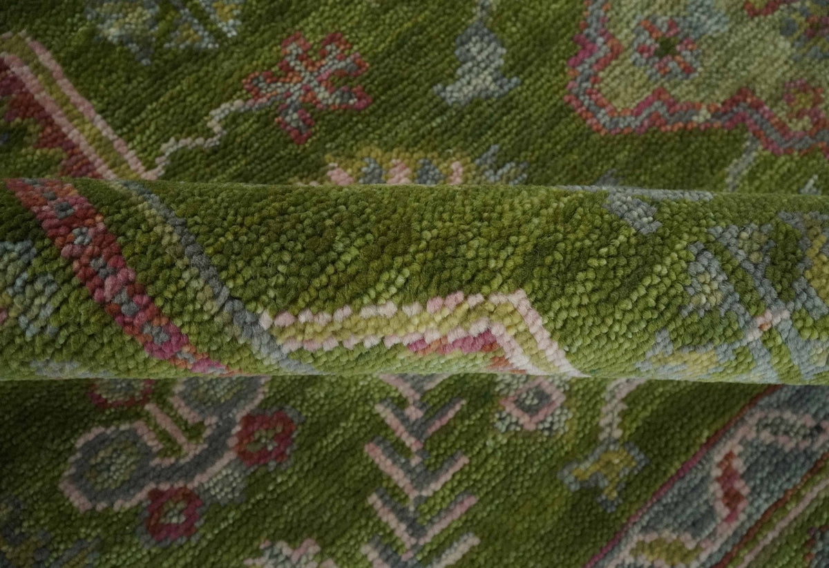 Hand Knotted Green and Silver Traditional Multi Size Antique Wool Area Rug.