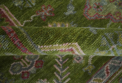 Hand Knotted Green and Silver Traditional Multi Size Antique Wool Area Rug.