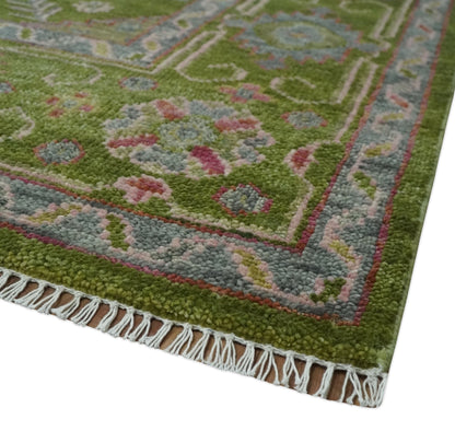 Hand Knotted Green and Silver Traditional Multi Size Antique Wool Area Rug.