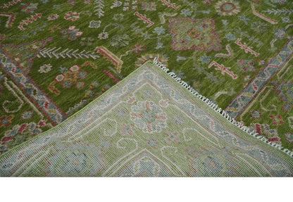 Hand Knotted Green and Silver Traditional Multi Size Antique Wool Area Rug.