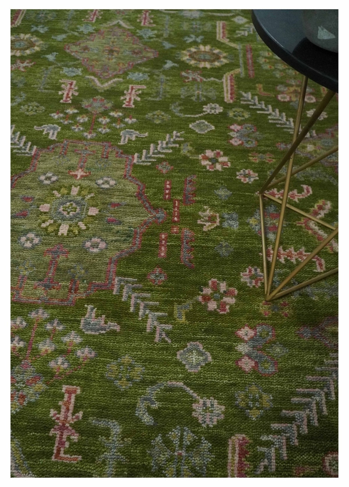 Hand Knotted Green and Silver Traditional Multi Size Antique Wool Area Rug.