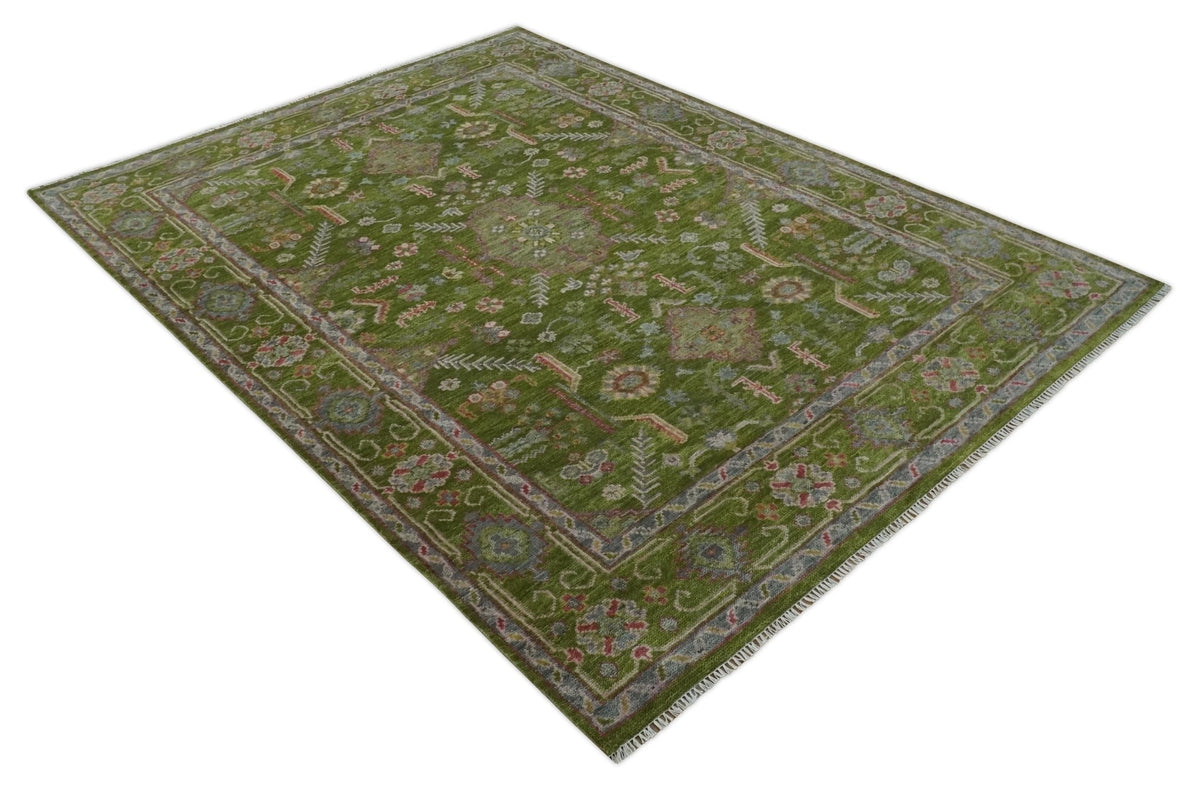 Hand Knotted Green and Silver Traditional Multi Size Antique Wool Area Rug.