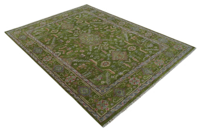 Hand Knotted Green and Silver Traditional Multi Size Antique Wool Area Rug.