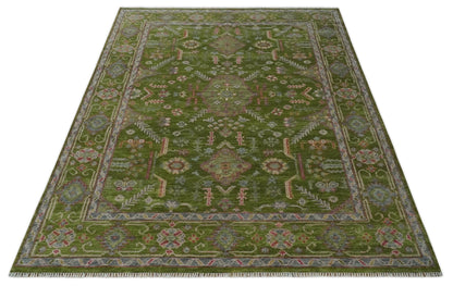 Hand Knotted Green and Silver Traditional Multi Size Antique Wool Area Rug.