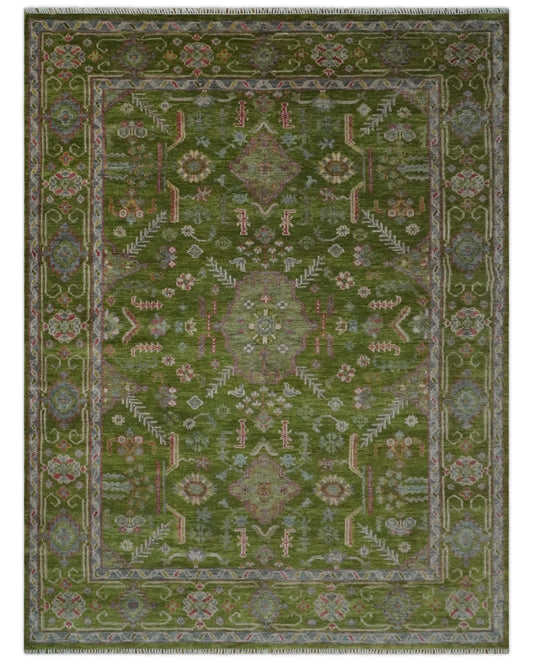 Hand Knotted Green and Silver Traditional Multi Size Antique Wool Area Rug.