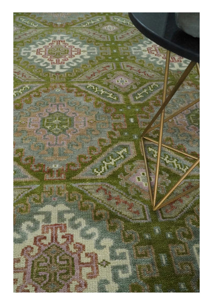 Hand Knotted Green, Ivory and Silver Oriental Traditional Multi Size Wool Area Rug.
