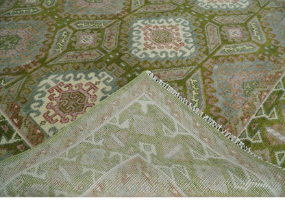 Hand Knotted Green, Ivory and Silver Oriental Traditional Multi Size Wool Area Rug.