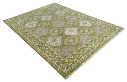 Hand Knotted Green, Ivory and Silver Oriental Traditional Multi Size Wool Area Rug.