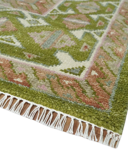 Hand Knotted Green, Ivory and Silver Oriental Traditional Multi Size Wool Area Rug.