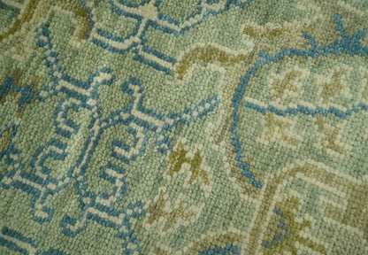 Hand Knotted Green, Olive and Teal Traditional Dragon Oushak Design Custom Made wool rug.