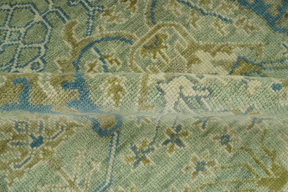 Hand Knotted Green, Olive and Teal Traditional Dragon Oushak Design Custom Made wool rug.