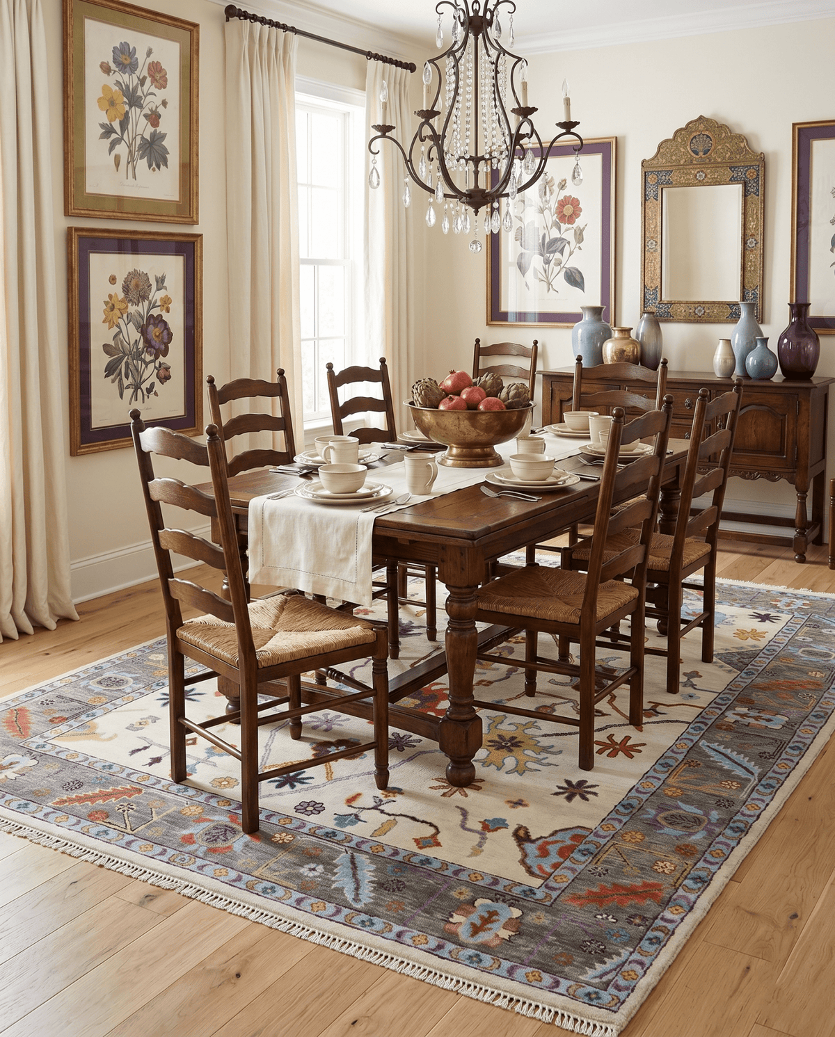 Hand Knotted Ivory and Gray Traditional Oushak Multi Size Wool Area Rug.