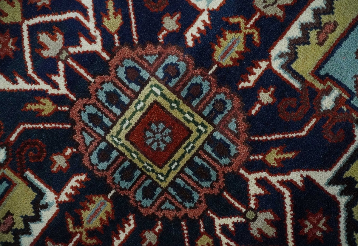 Hand Knotted Ivory, Brown and Blue Traditional Antique Style Wool Area Rug.