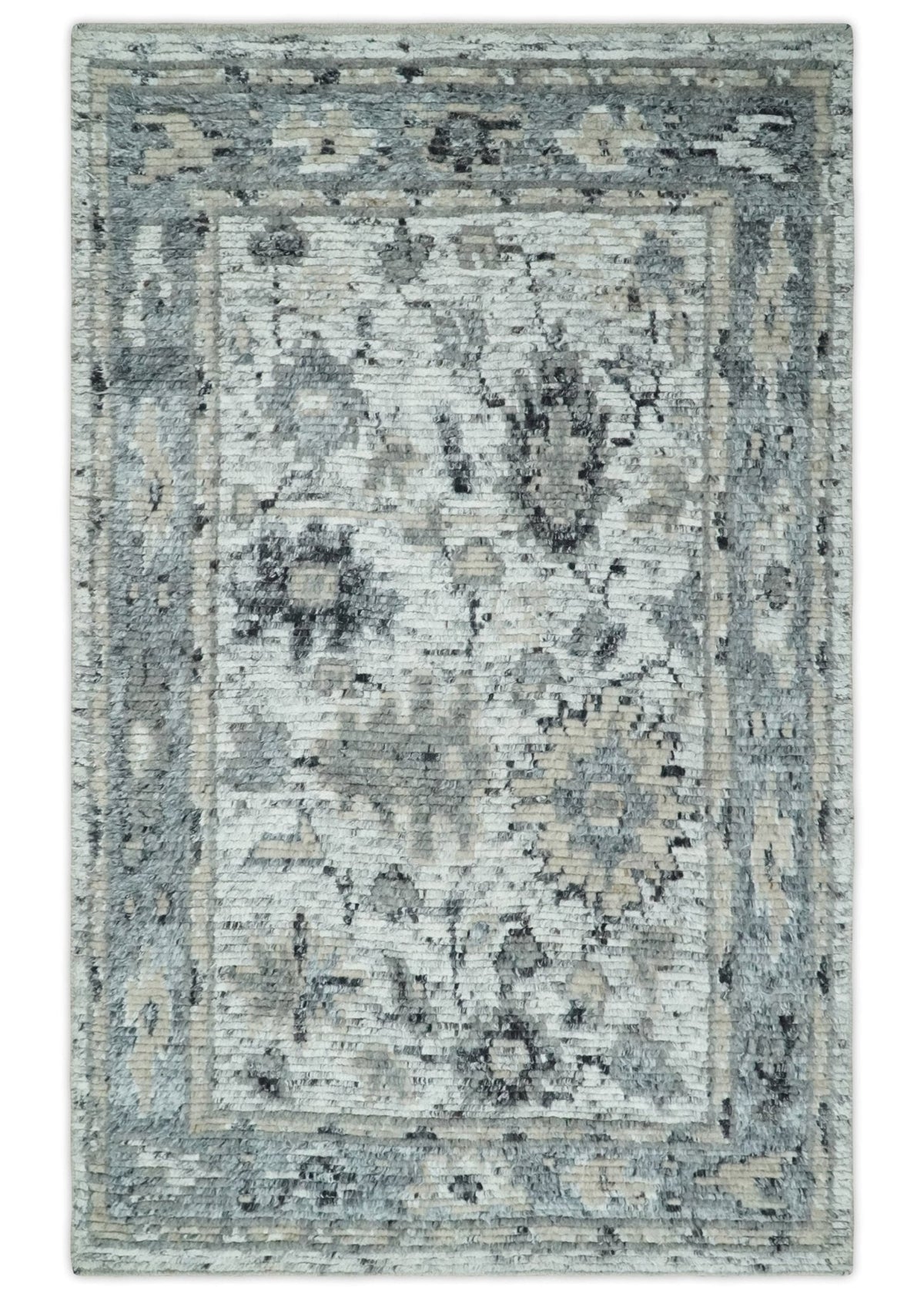 Hand Knotted Ivory, Silver and Beige Traditional Blended Wool Multi Size Rug.