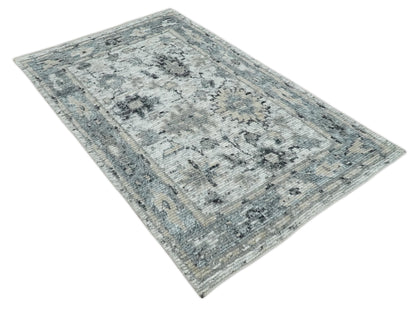 Hand Knotted Ivory, Silver and Beige Traditional Blended Wool Multi Size Rug.